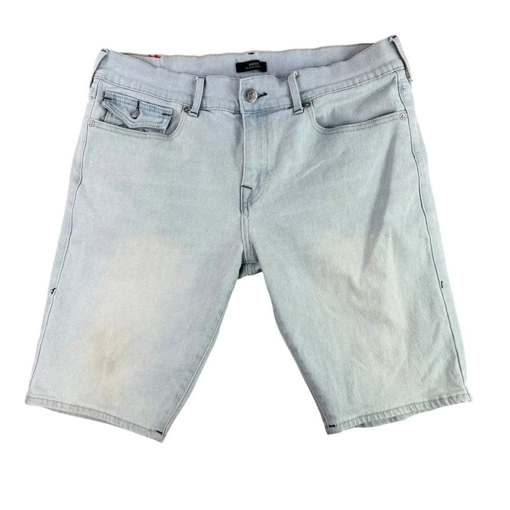 True Religion Shorts Mens 34 Light Wash Blue Rocco SN Stretch Denim Flap‎ Pocket